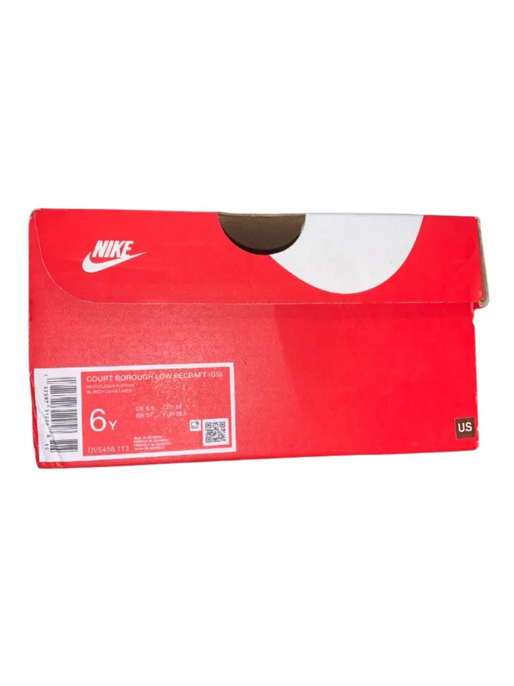Nike Court Borough Low Recraft in White & Laser Fuchsia DV5456-113 US 6Y - NTG